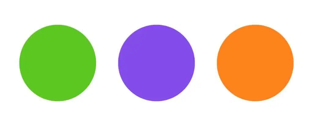 There is an image of a green circle, a purple circle, and an orange circle. In color theory, these circles represent the secondary colors.