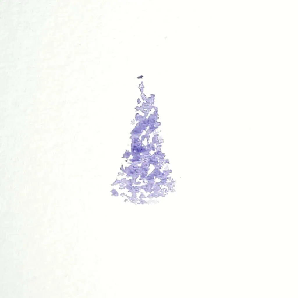 There is an image of some lilac flowers. The flowers are painted in a long triangle shape. This is the first step in the how to paint lilac in watercolor tutorial.