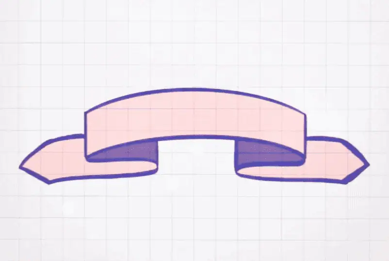 A digital rendering of a pink ribbon. The ribbon has arrow-shaped edges drawn on either side. This image demonstrates how to draw an arrow-edged ribbon illustration.