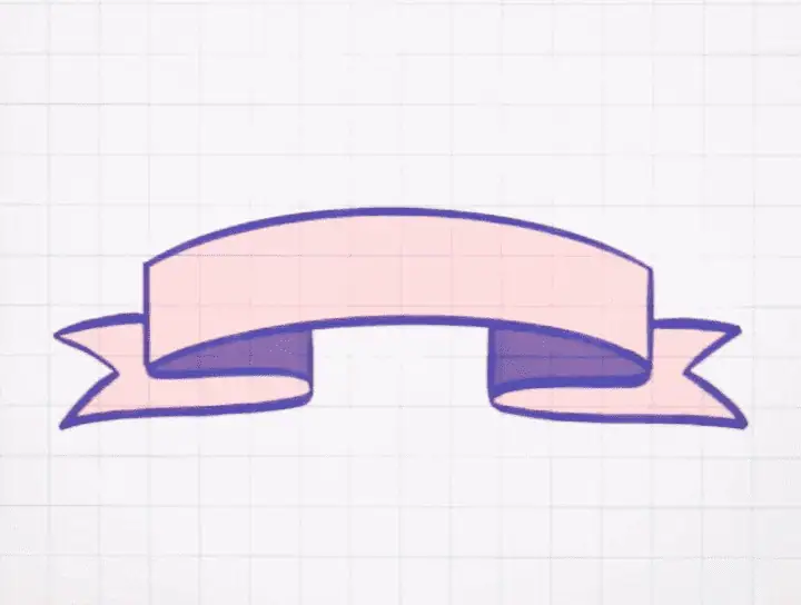 A digital rendering of a pink ribbon. The ribbon has forked edges drawn on either side. This image demonstrates how to draw an forked edge ribbon illustration.
